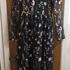 Chicwish Black Dress with Floral Embroidery